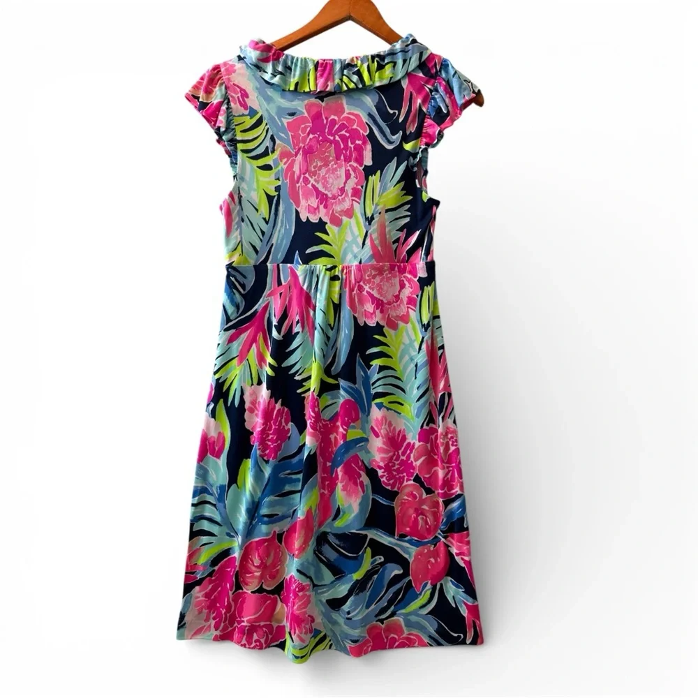Lilly Pulitzer Clare Silk Jersey Multicolor Floral Ruffle Dress Size M NWT - Picture 2 of 3